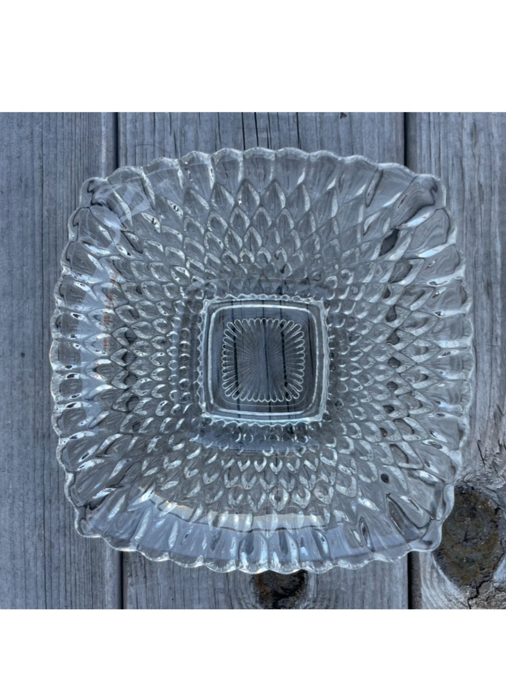 Vintage Indiana Glass Diamond Point Bowl, Clear Pressed Glass Serving Bowl, Squa